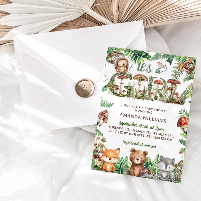 Woodland Animals Floral Girl Baby Dusche Einladung (Von Creator hochgeladen)