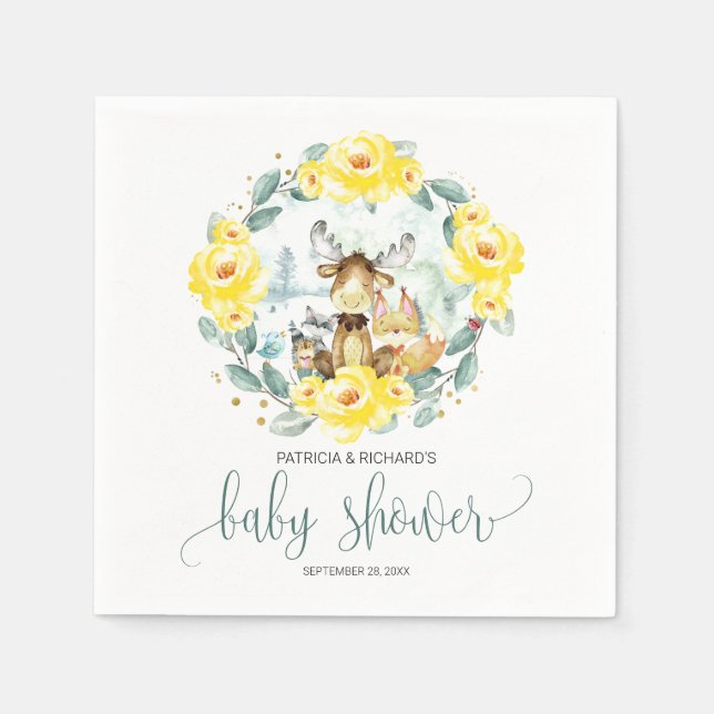 Woodland Animals Floral Greenery Baby Shower Serviette (Vorderseite)
