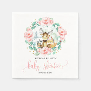 Woodland Animals Floral Greenery Baby Shower Serviette