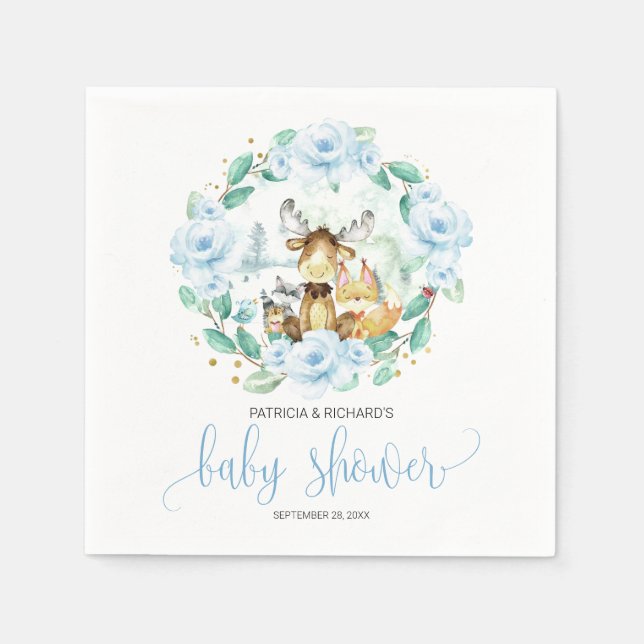 Woodland Animals Floral Greenery Baby Shower Serviette (Vorderseite)