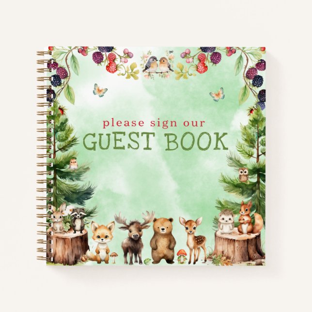Woodland Animals Forest Baby Shooting Gästebuch Notizbuch (Vorderseite)