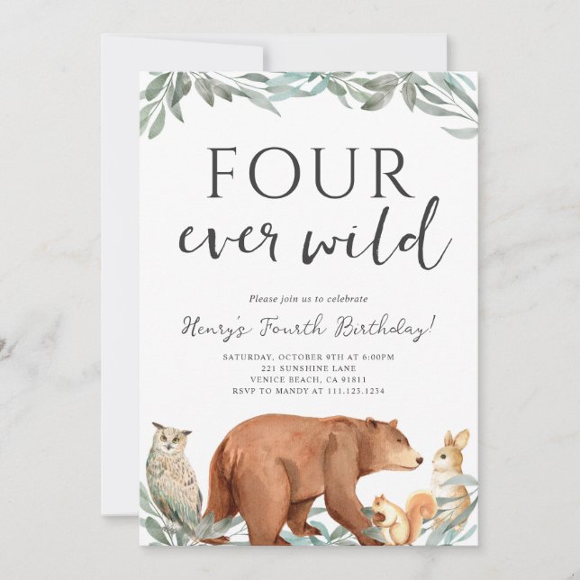 Woodland Animals Forest Birthday Party Invitation Einladung (Vorderseite)