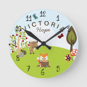 Woodland Animals Forest Friends Fox Nursery Runde Wanduhr