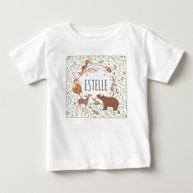Woodland Animals Forest Friends Kinderdusche Baby T-shirt (Vorderseite)