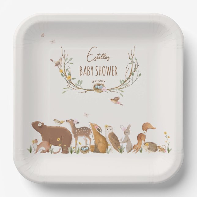 Woodland Animals Forest Friends Kinderdusche Pappteller (Vorderseite)