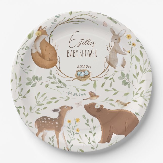 Woodland Animals Forest Friends Kinderdusche Pappteller (Vorderseite)