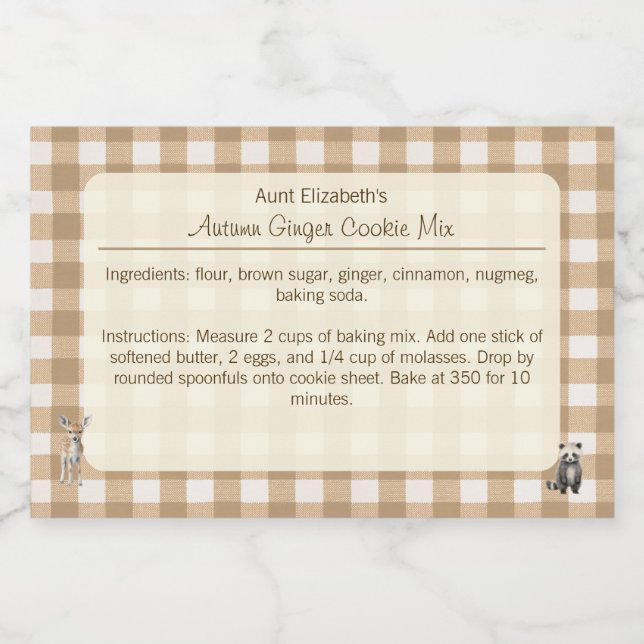 Woodland Animals Gingham Autumn Ginger Cooke Mix Lebensmitteletikett (Einzelnes Label)