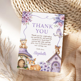 Woodland Animals Girl 1st Birthday Party Dankeskarte