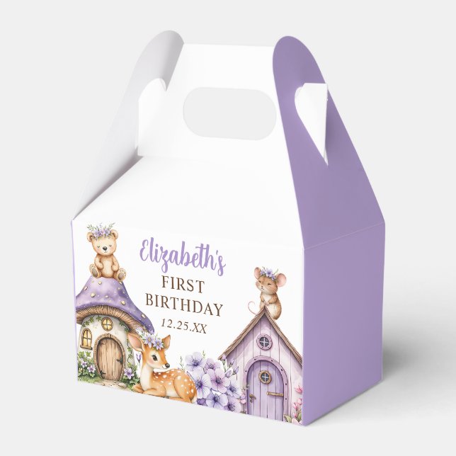 Woodland Animals Girl 1st Birthday Party Geschenkschachtel (Vorderseite)