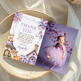 Woodland Animals Girl 1st Birthday Party Photo Dankeskarte