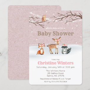 Woodland Animals Girl Baby Dusche Einladung