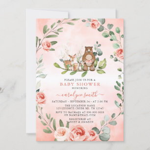 Woodland Animals Girl Baby Dusche Einladung