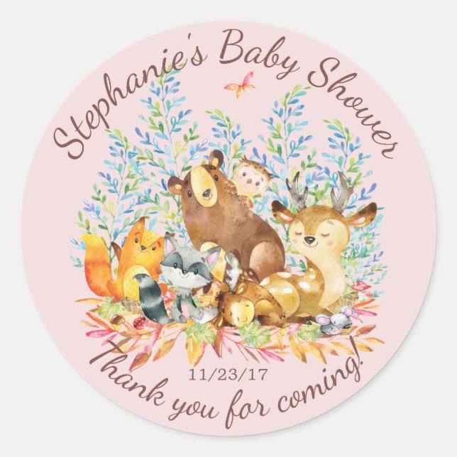 Woodland Animals Girls Baby Shocker Gefallen Stick Runder Aufkleber (Vorderseite)