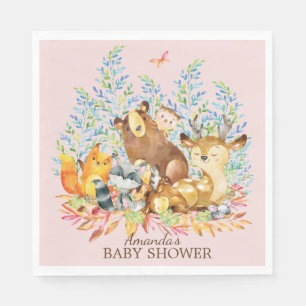 Woodland Animals Girls Babydusche Papier Napkins Serviette