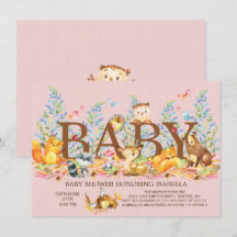 Woodland Animals Girls Kinderdusche Einladung