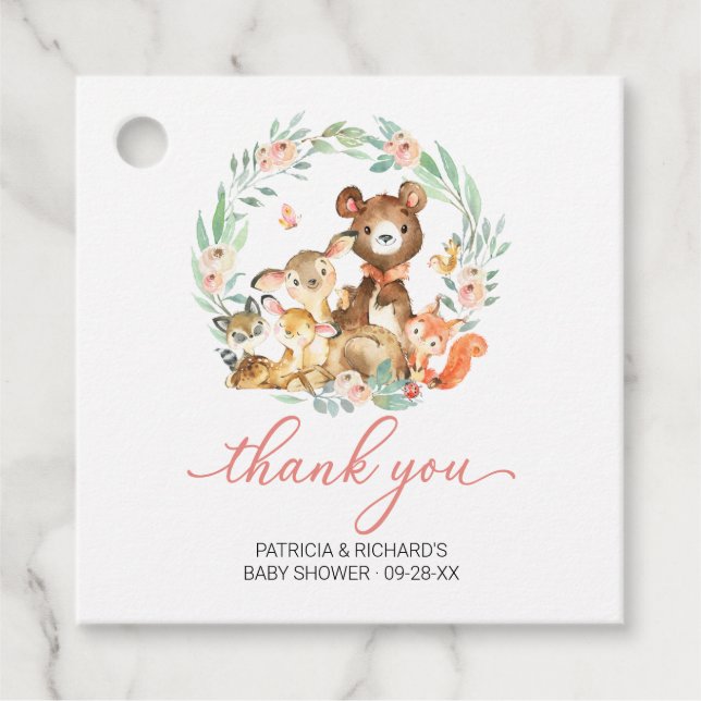 Woodland Animals Greenerity Baby Shower Vielen Dan Geschenkanhänger (Vorderseite)