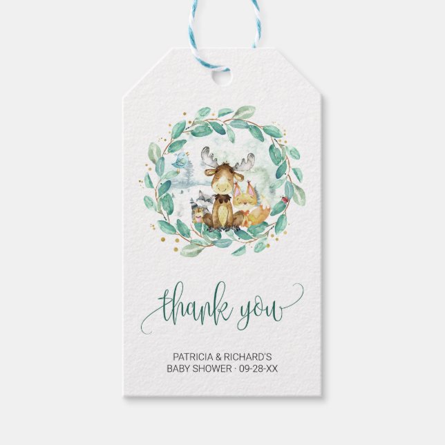 Woodland Animals Greenerity Baby Shower Vielen Dan Geschenkanhänger (Vorderseite)