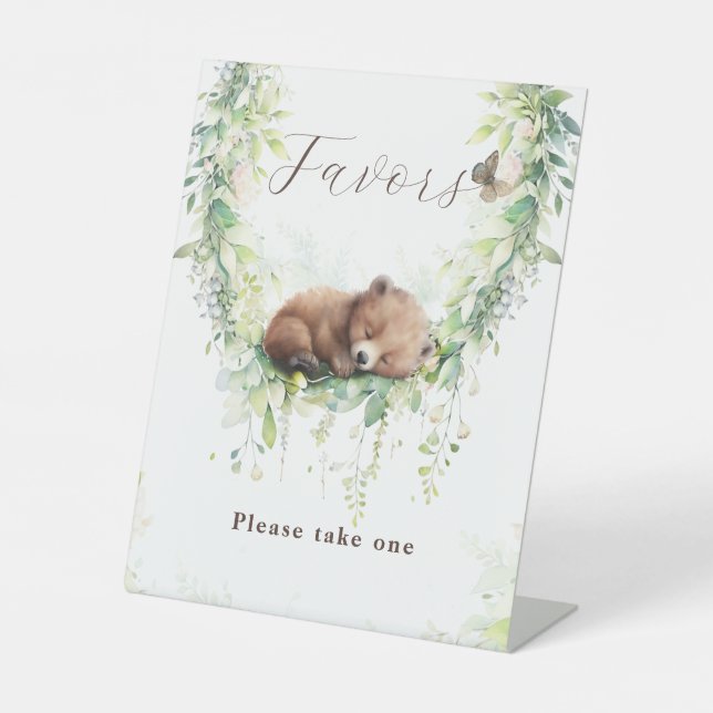 Woodland Animals Greenery Baby Boy Shower Favors Sockelschild (Vorderseite)