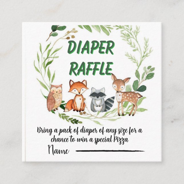 Woodland animals greenery diaper raffle begleitkarte (Vorderseite)