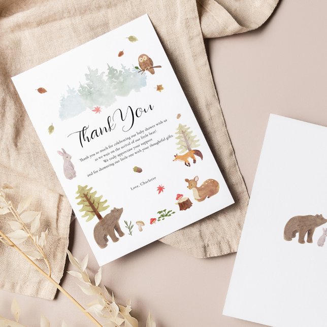 Woodland Animals Herbst Kinderdusche Dankeskarte (Rustic Woodland Animals Fall Autumn Baby Shower Party Thank You Card)
