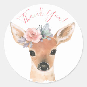 Woodland Animals Hirsche Aquarell Typografie Name Runder Aufkleber