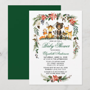 Woodland Animals Holiday Baby Dusche Grün Einladung
