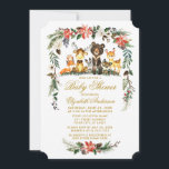 Woodland Animals Holiday Gold Baby Dusche Einladung<br><div class="desc">Aquarell Woodland Tiere Kinderdusche Einladung. Zu den Kleinkindern zählen Bären,  Hirsch,  Elch,  Raccoon,  Kaninchen,  Fox und Schale auf Kiefern. Die Ferienflora umfasst elegante,  wasserfarbene Poinsettias,  weiße Rosen,  Pinienbäume,  heilige Beeren,  Baumwolle und botanisches Grün. Goldenes Drehbuch.</div>