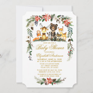 Woodland Animals Holiday Gold Baby Dusche Einladung