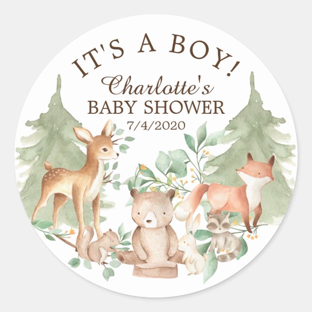 Woodland Animals Kinderdusche Danke für Ihre Unter Runder Aufkleber (Vorderseite)