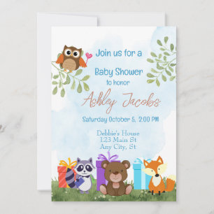 Woodland Animals Kinderdusche Einladung