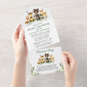 Woodland Animals Kinderdusche und Bücher All In One Einladung