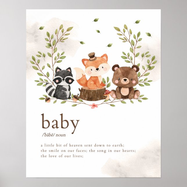 Woodland Animals Kinderzimmer Baby Meaning Poster (Vorne)