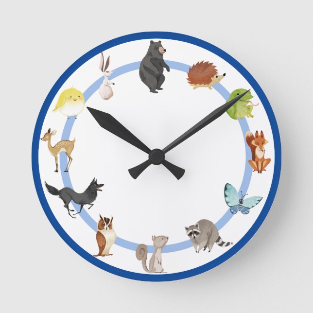 Woodland Animals Kinderzimmer Hirschfoxhanbit Runde Wanduhr (Vorderseite)