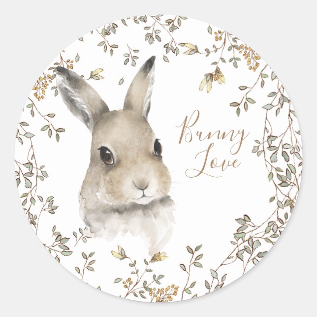 Woodland Animals Liebe Bunny Floral Script Runder Aufkleber (Vorderseite)