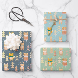 Woodland Animals Maske Baumstruktur Muster Urlaub Geschenkpapier Set