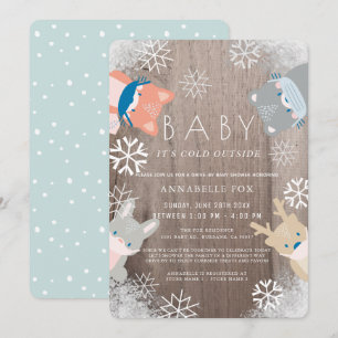 Woodland Animals Maske Blue Drive-by Baby Shower Einladung