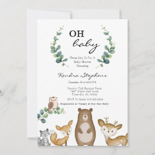 Woodland Animals Minimal Baby Dusche Einladung