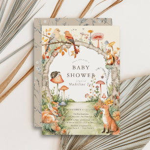 Woodland Animals Mushroom Garden Kinderdusche Einladung