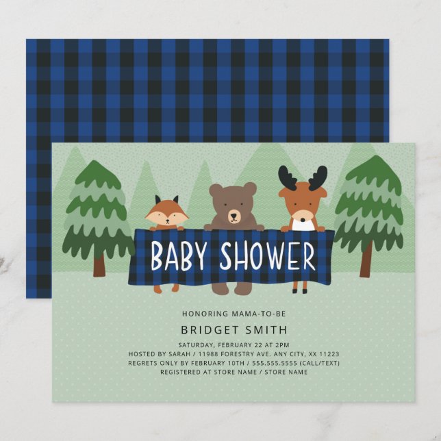 Woodland Animals neutrale Babydusche Einladung (Vorne/Hinten)