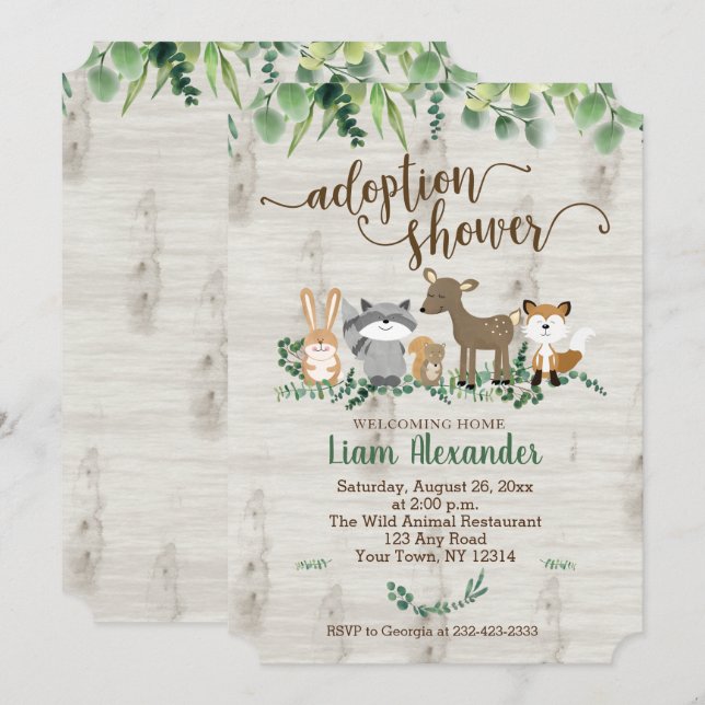 Woodland Animals New Baby Adoption Die Schnitt Einladung (Vorne/Hinten)