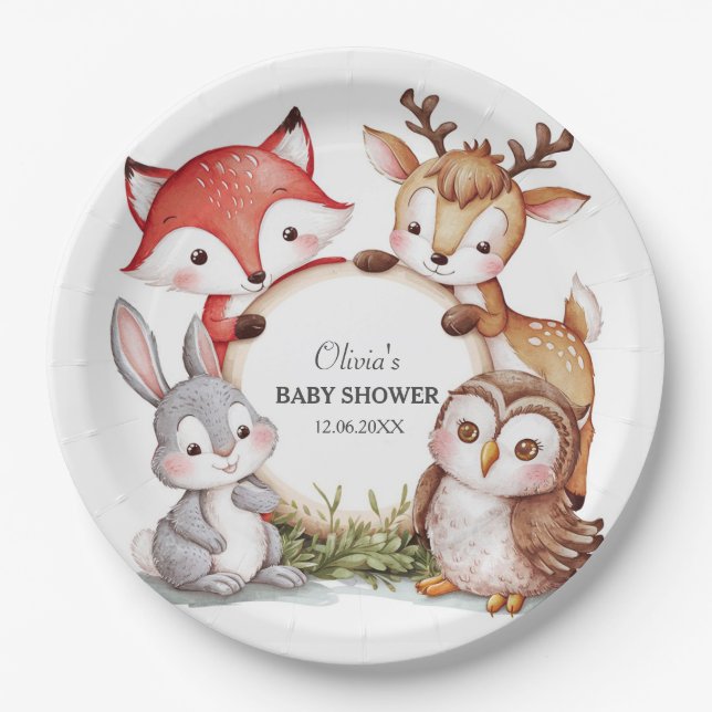 Woodland Animals Niedlich Baby Dusche Pappteller (Vorderseite)