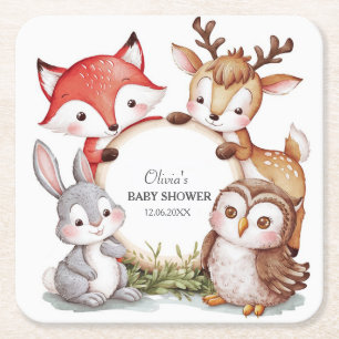 Woodland Animals Niedlich Baby Dusche Rechteckiger Pappuntersetzer