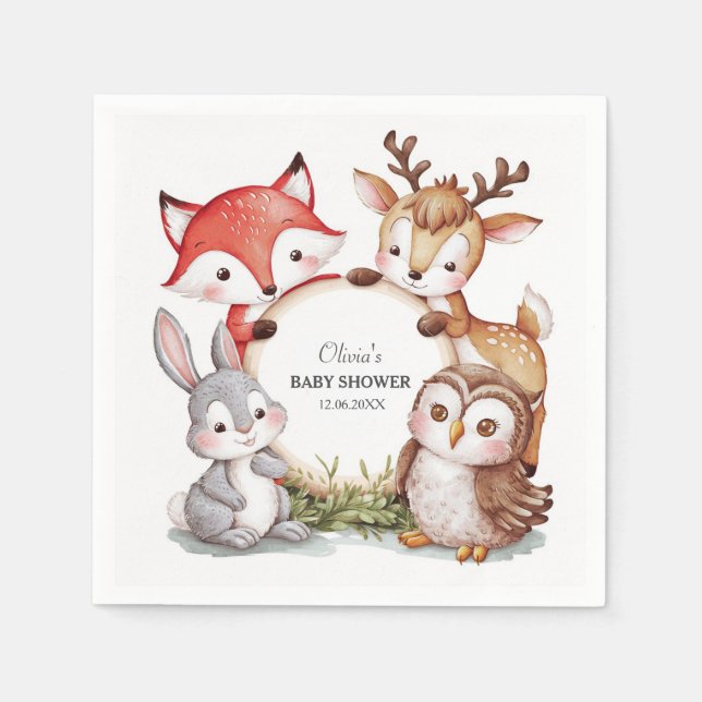 Woodland Animals Niedlich Baby Dusche Serviette (Vorderseite)