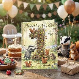 Woodland Animals Number 1 | First Birthday Photo Karte