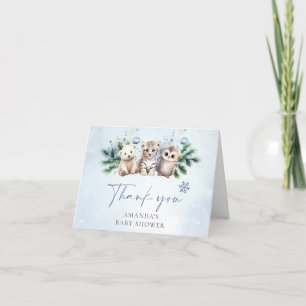 Woodland Animals Oh Baby Winter Baby Dusche Dankeskarte