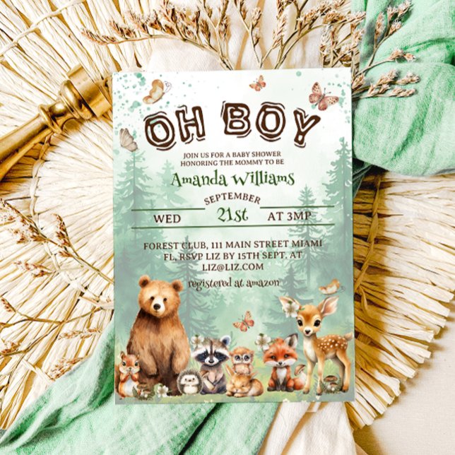 Woodland Animals Oh Boy Boho Babydusche Einladung (Von Creator hochgeladen)