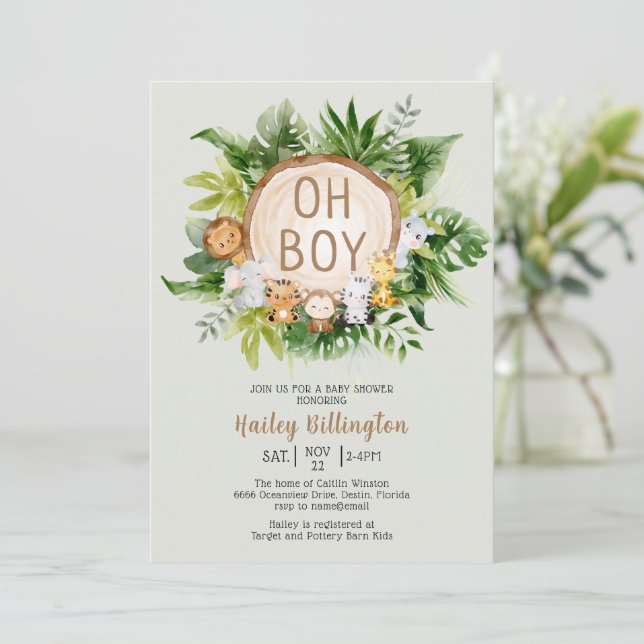 Woodland Animals Oh Boy Forest Baby Dusche Einladung (Stehend Vorderseite)