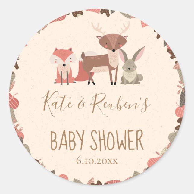 Woodland Animals Paare Kinderdusche Runder Aufkleber (Vorderseite)