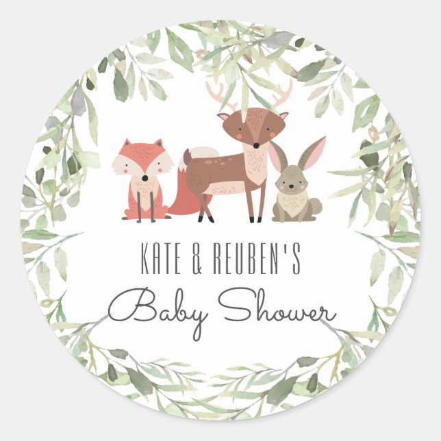 Woodland Animals Paare Kinderdusche Runder Aufkleber (Vorderseite)