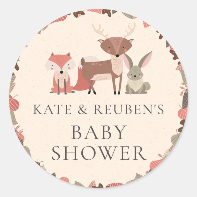 Woodland Animals Paare Kinderdusche Runder Aufkleber (Vorderseite)